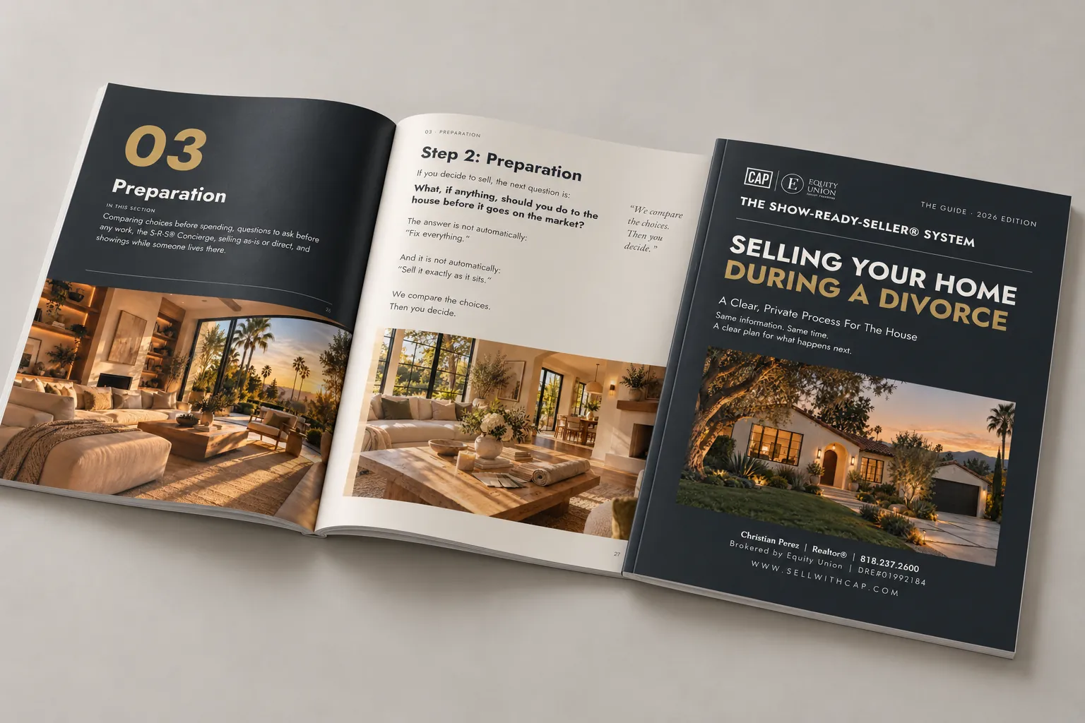 Divorce Home Sale Guide by Christian Perez, shown as a printed booklet