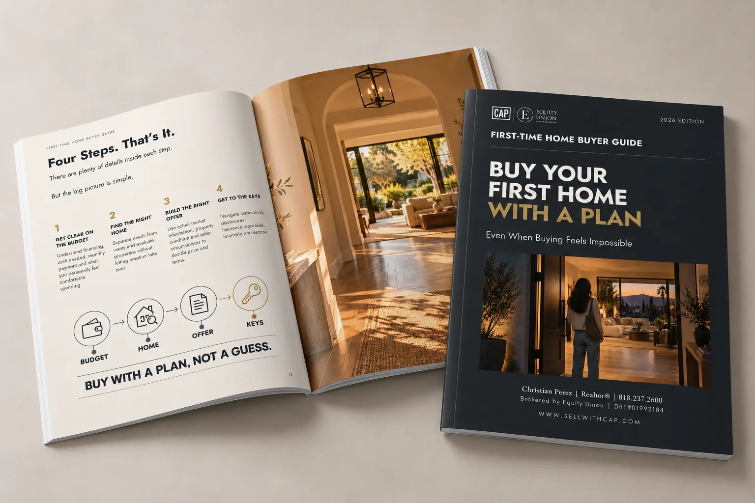 First-Time Home Buyer Guide by Christian Perez, shown as a printed booklet