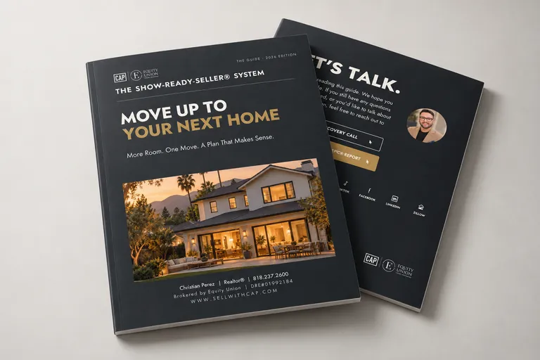 Upsizing Into Your Next Home Guide by Christian Perez, shown as a printed booklet