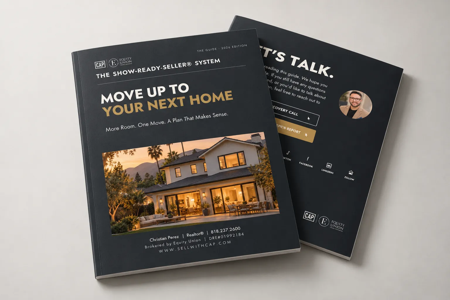 Upsizing Into Your Next Home Guide by Christian Perez, shown as a printed booklet