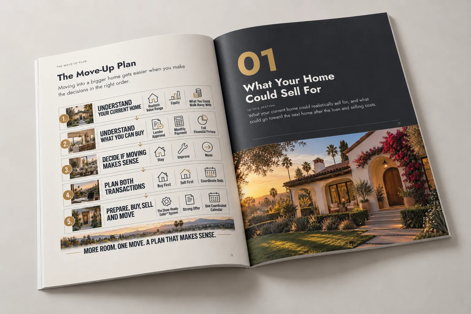 Upsizing Into Your Next Home Guide by Christian Perez, shown as a printed booklet